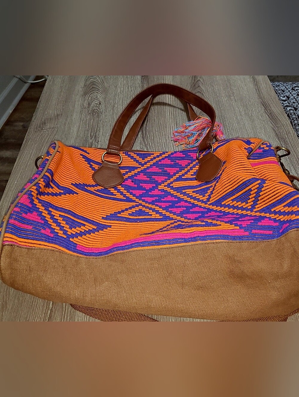 Mossimo Supply CO Weekender Travel Bag Orange/Purple/Pink Geometric Design - Picture 4 of 6